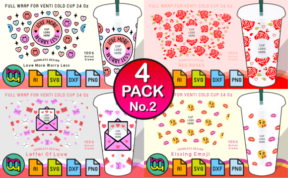 24oz Star Cold Cup SVG Valentine 4 Pack2