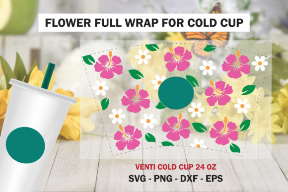 Flower Full Wrap Venti Cold Cup 24 Oz Graphics & Illustrations