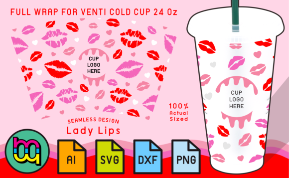 Lips Kiss Valentine 24oz Cold Cup SVG: Graphics & Print Templates