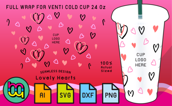 Valentine Hearts 24oz Star Cold Cup SVG: Graphics & Print Templates